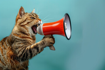 Fototapeta premium Cat Shouting into Megaphone