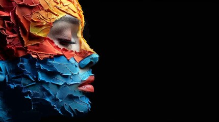 Fototapeta premium Beautiful fashion woman with bright color face art and body art. Paint on face. Creative portrait