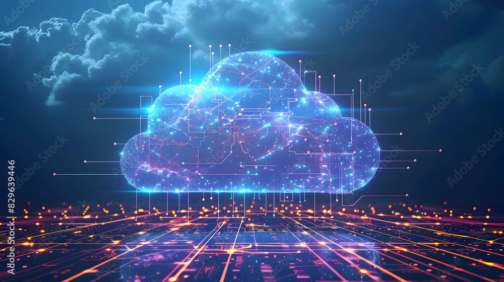 Poster cloud computing transfer big data on internet. futuristic digital technology