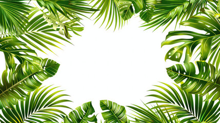 Tropical leaves frame with white background AI generated