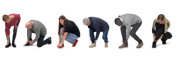 group of people with foot pain on white background