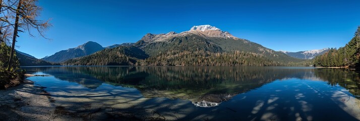 Obraz premium blue sky ,clean sky, coastline, panorama, aspect ratio 3:1, panoramic, mountain, snow