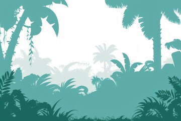 Naklejka premium A tropical-themed background with silhouettes of tropical plants, and a blank center that can be used for text.