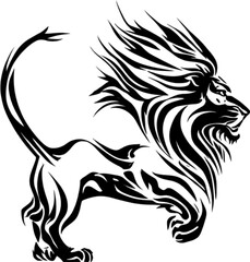 Majestic black and white stencil lion, A powerful and elegant design. 