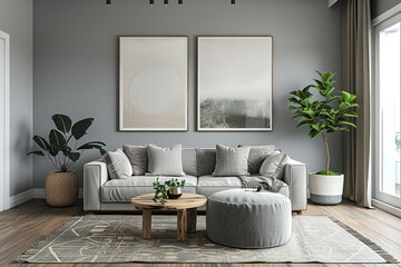 Scandinavian style living room interior gray wall tone. interior mockup.3d rendering.
