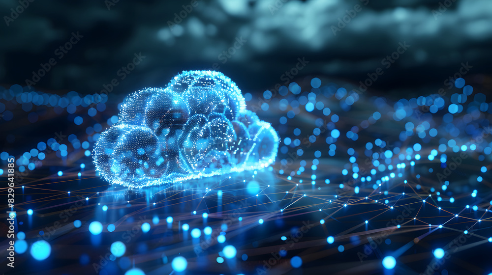Poster 3d illustration, concept image. embossed mesh representing internet connections in cloud computing