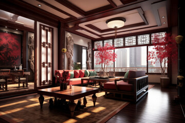 Interior design. Computer Generated Image Of Modern apartment living room. Architectural Visualization. 3D Render.

