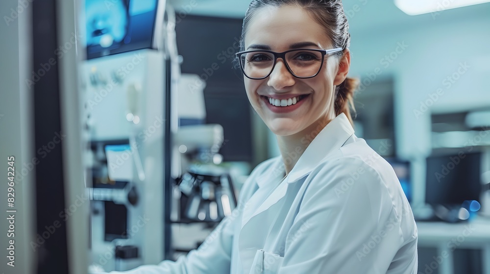Poster confident biostatistician embracing technological advancements in cutting edge research and data ana