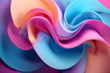 Multicolored spiral background in three dimensions, abstract swirl pattern with vibrant pink and blue curves, rainbow-hued three-dimensional spiral with tangled frills Imagine an abstract background t