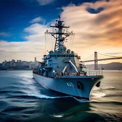 Naklejka premium ship at sunset