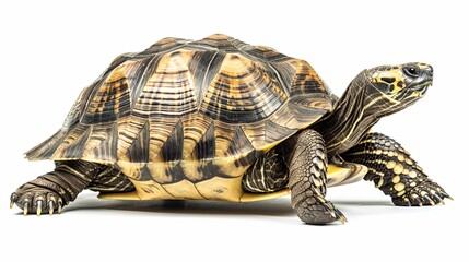 Fototapeta premium Hermann tortoise turtle d'hermann testudo hermanni isolated white background studio lighting profile view side view entire full whole