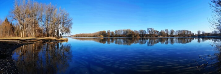 Fototapeta premium blue sky ,clean sky, coastline, panorama, aspect ratio 3:1, panoramic, mountain, snow