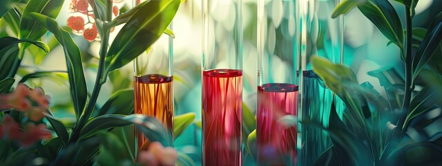 Test tubes with samples in nature. Selective focus.