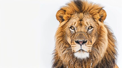 Portrait of a Male adult lion looking at the camera, Panthera leo, isolated on white