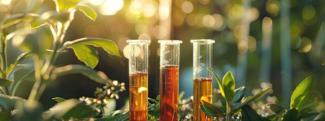 Test tubes with samples in nature. Selective focus.