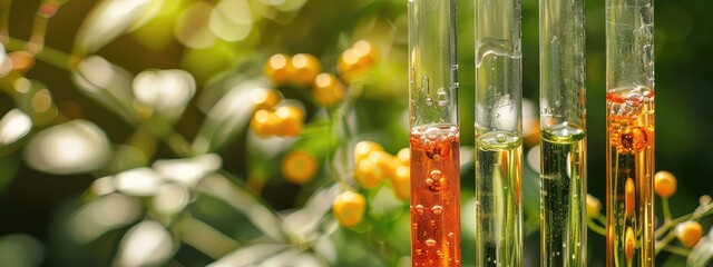Test tubes with samples in nature. Selective focus.