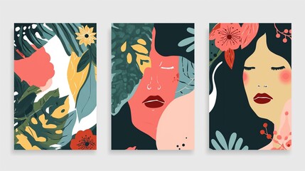  oil painting style abstract face of women wall art decor mock up idea, summer tropical forest