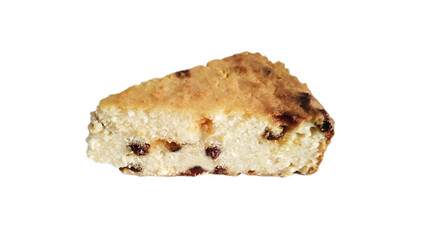 Raisin cheesecake. A slice of freshly baked homemade cheesecake with cottage cheese and raisins.