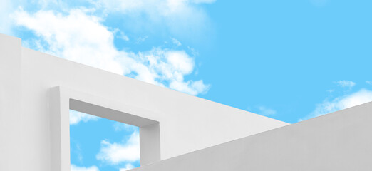 Architecture Minimal Exterior Wall Texture with Sky blue,Cloud Background.White Concrete building...