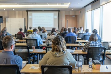 Group of individuals sitting at desks in workshop setting, facing a projector screen, likely attending a QRVNK