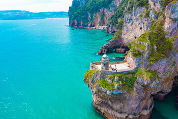 Aerial view of Faro del Caballo (Santoña), Cantabria, Spain. Caballo lightouse from a drone.