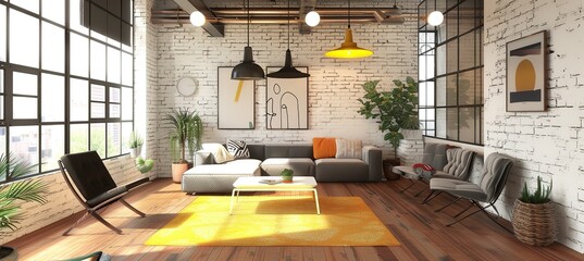 Bright and Stylish Modern Living Room with Colorful Furniture