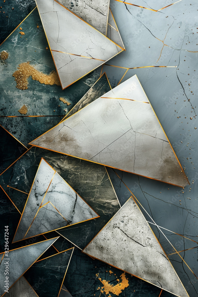 Poster abstract luxury triangles with intricate gold lines for an elegant display.