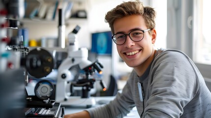 Fototapeta premium Focused Young Biological Engineer Conducting Scientific Experiment in Modern Laboratory