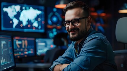 Focused Cybersecurity Professional Analyzing Digital Data in Workspace