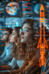 Fototapeta premium Creative team generating ideas in startup-filled office environment.