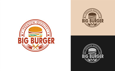 Burger logo vintage Illustration sticker emblem label design premium stamp line art logo