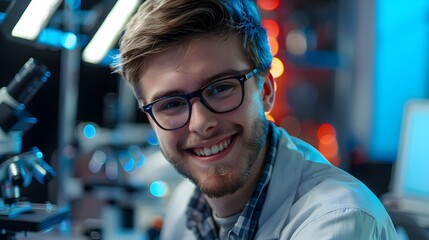 Obraz premium Hardworking Biological Engineer Conducting Innovative Research in Modern Laboratory