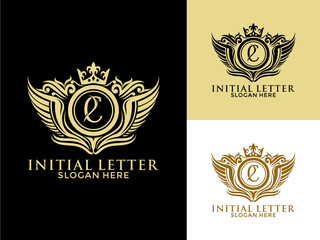 Luxury royal wing Letter C Logo vector, Luxury wing crown emblem alphabets logo design template