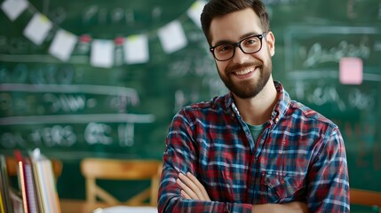 Portrait of Cheerful Educator Guiding Students in Learning Environment