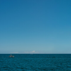 Mediterranean Sea open sea blue water on a sunny day.