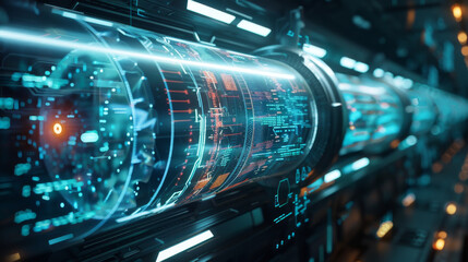 Innovative display showcasing clean energy flow and technical diagrams of hydrogen fuel cell.