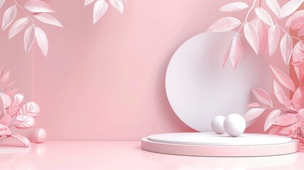 shopping online shop paper art with podium pink background Abstract scene or podium for product showcase on monochrome background, 3d render of scene for product presentation 