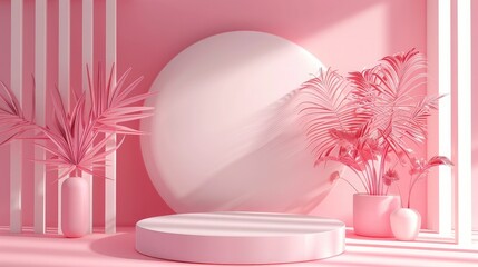 shopping online shop paper art with podium pink background Abstract scene or podium for product showcase on monochrome background, 3d render of scene for product presentation 
