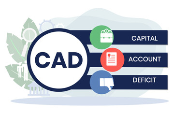 CAD. CAPITAL ACCOUNT DEFICIT acronym. Concept with keyword and icons. Flat vector illustration. Isolated on white.