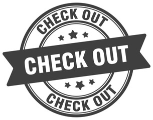 check out stamp. check out label on transparent background. round sign