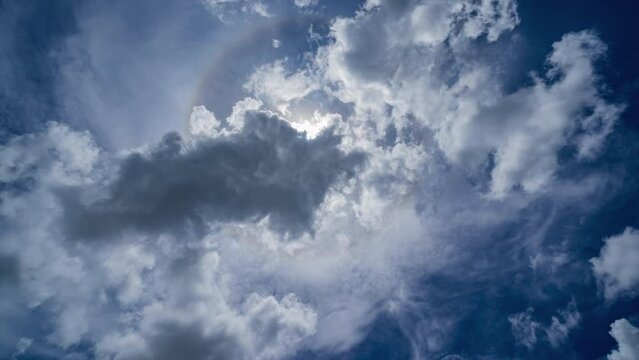 Circumscribed halo Sun halo on a day with many clouds in the sky