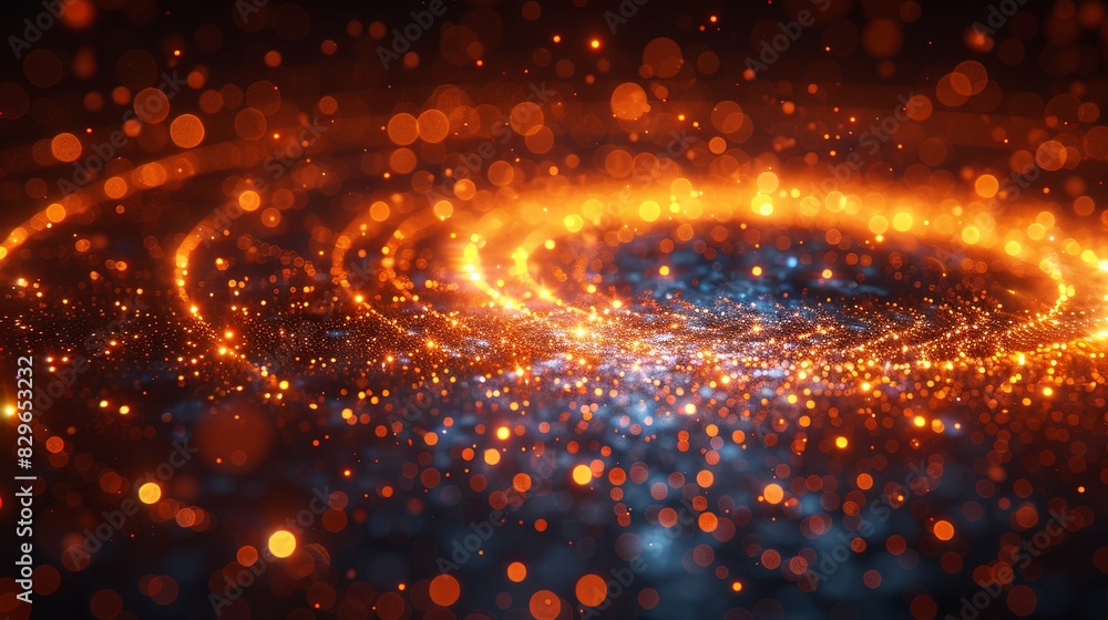 Poster a stunning visual representation of particles swirling in a vortex with a fiery color palette
