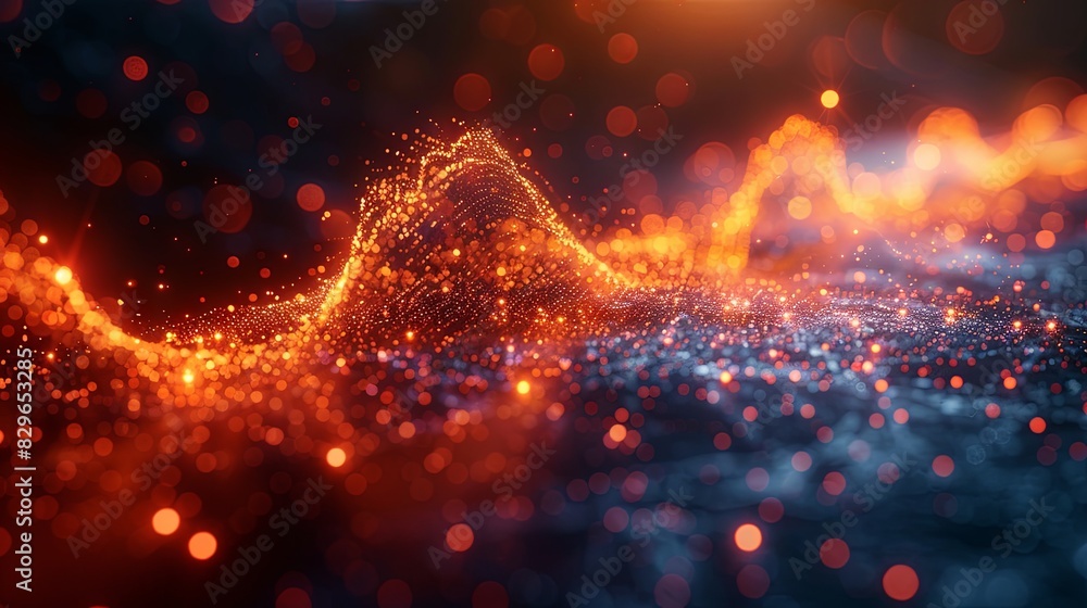 Poster dazzling digital artwork of waveforms with a hot color scheme, suggesting dynamic movement