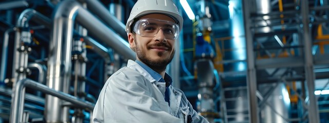 Young Chemical Engineer Overseeing Industrial Manufacturing