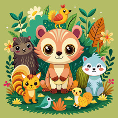 Naklejka premium cute cartoon animals. Vector flat images of animals for postcards, various types of printing.
