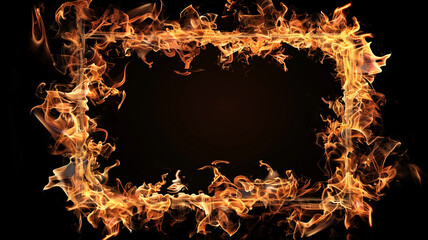 Abstract frame of fire and flames on a black background with copy space