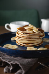 Pancakes with banana and caramel