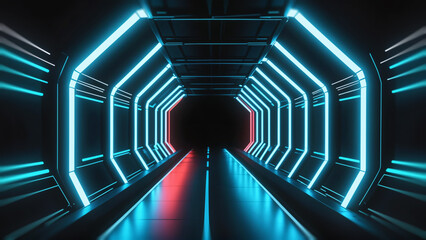 neon lights tunnel background with depth of field blur