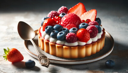 delicious berries fruits tart with cream