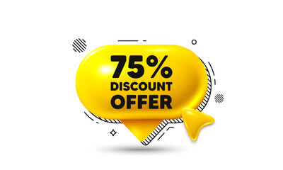 Click here speech bubble 3d icon. 75 percent discount tag. Sale offer price sign. Special offer symbol. Discount chat offer. Speech bubble banner. Text box balloon. Vector